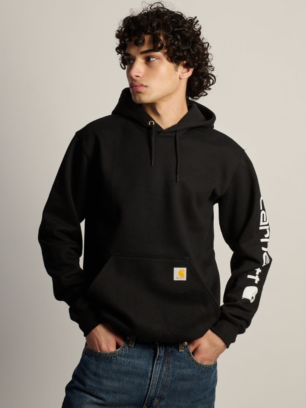 NEW✨ Carhartt Men's Midweight Hooded Logo Sleeve Pullover Hoodie in black SZ L